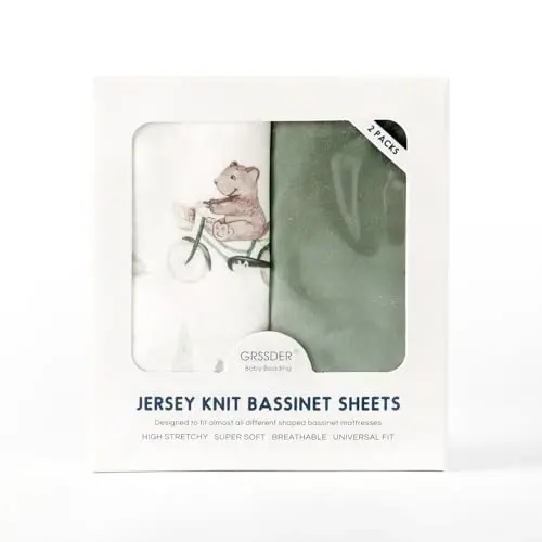 GRSSDER Stretchy Ultra Soft Fitted Bassinet Sheet Set 2 Pack, Universal Fit for Bassinets Baby Cradle Moses Basket Oval Rectangle Mattress Safe and Snug, Stylish Bassinet Sheets of Cars Print for Boys - 4