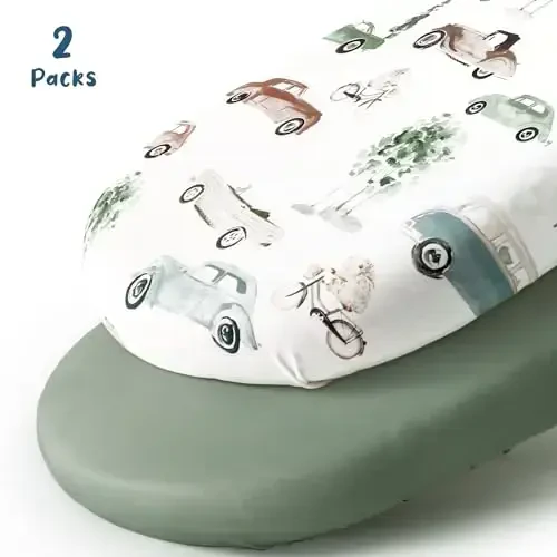 GRSSDER Stretchy Ultra Soft Fitted Bassinet Sheet Set 2 Pack, Universal Fit for Bassinets Baby Cradle Moses Basket Oval Rectangle Mattress Safe and Snug, Stylish Bassinet Sheets of Cars Print for Boys - GRSSDER (1)