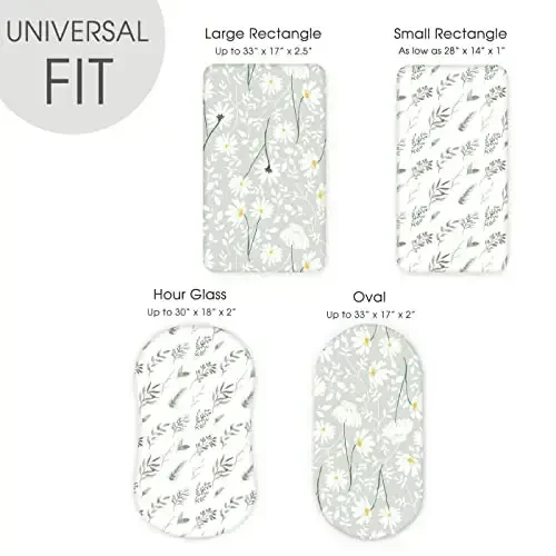 GRSSDER Stretchy Ultra Soft Fitted Bassinet Sheet Set 2 Pack, Universal Fit for Bassinets Baby Cradle Moses Basket Oval Rectangle Mattress, Watercolor Daisy Flowers Bassinet Sheets for Girls - 5