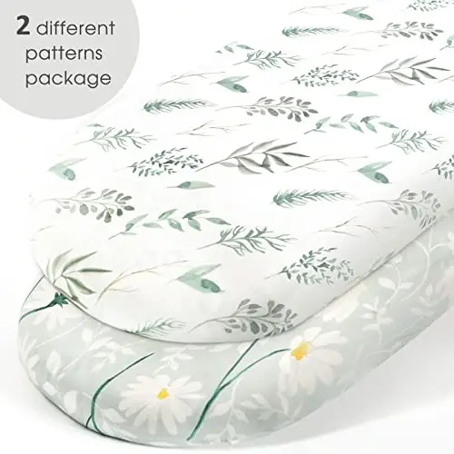GRSSDER Stretchy Ultra Soft Fitted Bassinet Sheet Set 2 Pack, Universal Fit for Bassinets Baby Cradle Moses Basket Oval Rectangle Mattress, Watercolor Daisy Flowers Bassinet Sheets for Girls - GRSSDER (1)