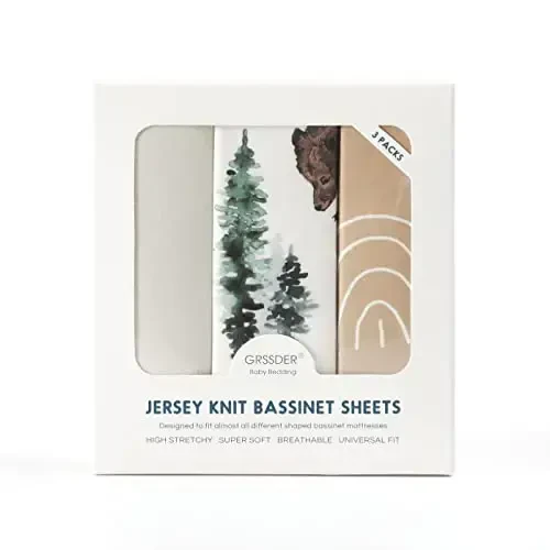 GRSSDER Stretchy Ultra Soft Fitted Bassinet Sheet Set 3 Pack, Universal Fit for Bassinets Baby Cradle Moses Basket Oval Rectangle Mattress Safe and Snug, Jungle Bear/Rainbow for Baby - 4