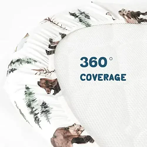 GRSSDER Stretchy Ultra Soft Fitted Bassinet Sheet Set 3 Pack, Universal Fit for Bassinets Baby Cradle Moses Basket Oval Rectangle Mattress Safe and Snug, Jungle Bear/Rainbow for Baby - 6