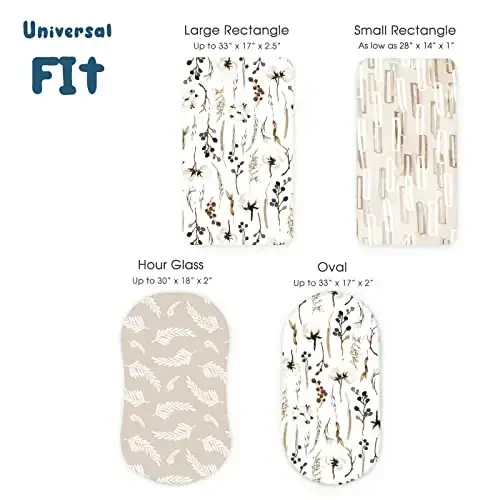 GRSSDER Stretchy Ultra Soft Fitted Bassinet Sheet Set 3 Pack, Universal Fit for Bassinets Baby Cradle Moses Basket Oval Rectangle Mattress Safe and Snug, Stylish Pretty Flora for Baby, Beige - 6