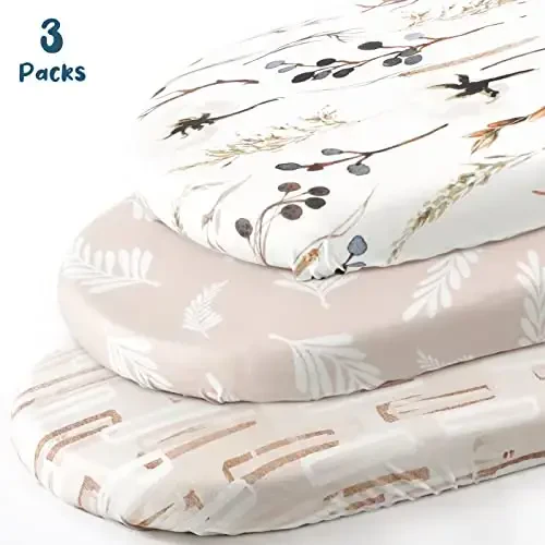 GRSSDER Stretchy Ultra Soft Fitted Bassinet Sheet Set 3 Pack, Universal Fit for Bassinets Baby Cradle Moses Basket Oval Rectangle Mattress Safe and Snug, Stylish Pretty Flora for Baby, Beige - GRSSDER (1)