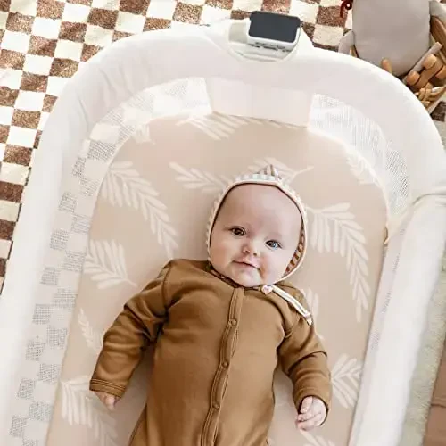 GRSSDER Stretchy Ultra Soft Fitted Bassinet Sheet Set 3 Pack, Universal Fit for Bassinets Baby Cradle Moses Basket Oval Rectangle Mattress Safe and Snug, Stylish Pretty Flora for Baby, Beige - 3