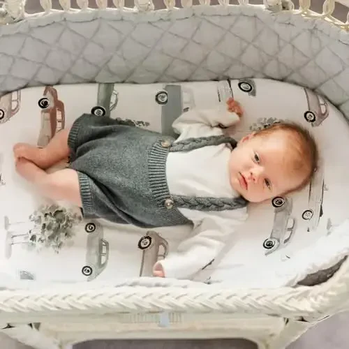 GRSSDER Stretchy Ultra Soft Fitted Bassinet Sheets 3 Pack, Universal Fit for Bassinets Baby Cradle Moses Basket Oval Rectangle Mattress Safe and Snug, Stylish Bassinet Sheet of Cars Print for Boys - 3