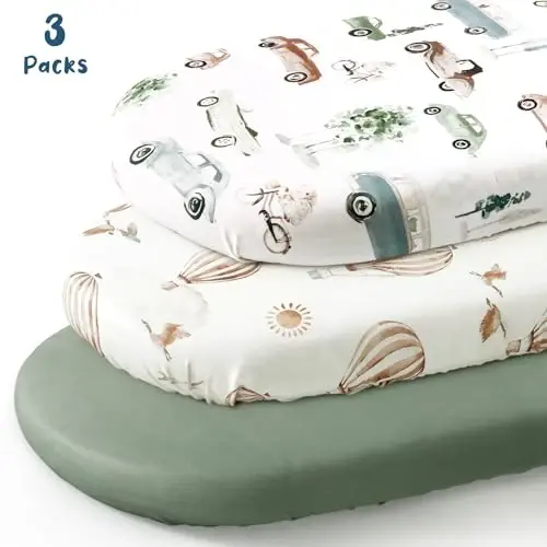 GRSSDER Stretchy Ultra Soft Fitted Bassinet Sheets 3 Pack, Universal Fit for Bassinets Baby Cradle Moses Basket Oval Rectangle Mattress Safe and Snug, Stylish Bassinet Sheet of Cars Print for Boys - GRSSDER (1)