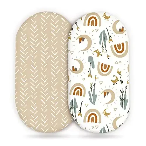 GRSSDER Stretchy Ultra Soft Fitted Bassinet Sheets Set 2 Pack, Cradle Sheet Universal Fit for Rectangle, Oval, or Hourglass Bassinet Pad/Mattress Safe and Snug, Stylish Cute Rainbow Print for Baby - 1