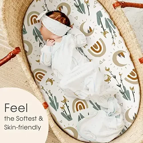 GRSSDER Stretchy Ultra Soft Fitted Bassinet Sheets Set 2 Pack, Cradle Sheet Universal Fit for Rectangle, Oval, or Hourglass Bassinet Pad/Mattress Safe and Snug, Stylish Cute Rainbow Print for Baby - 4