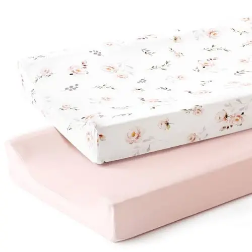 GRSSDER Stretch Ultra Soft Jersey Knit Changing Pad Cover Set 2 Pack, Change Table Pad Covers Fit 32
