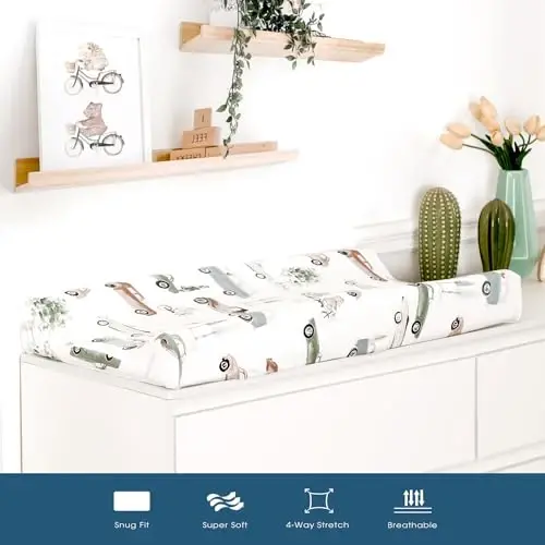 GRSSDER Stretchy Ultra Soft Jersey Knit Changing Pad Cover Set 2 Pack, Change Table Pad Covers Fit 32