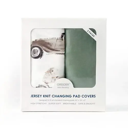 GRSSDER Stretchy Ultra Soft Jersey Knit Changing Pad Cover Set 2 Pack, Change Table Pad Covers Fit 32