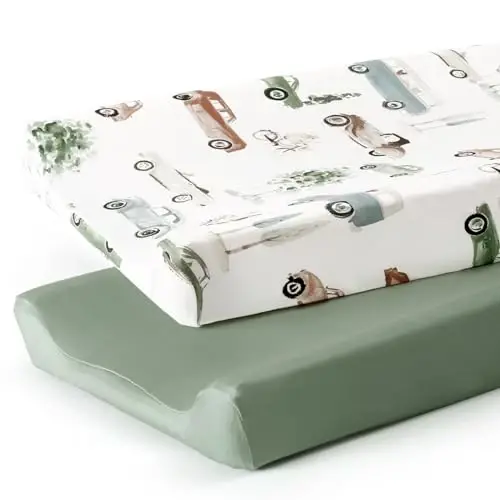 GRSSDER Stretchy Ultra Soft Jersey Knit Changing Pad Cover Set 2 Pack, Change Table Pad Covers Fit 32