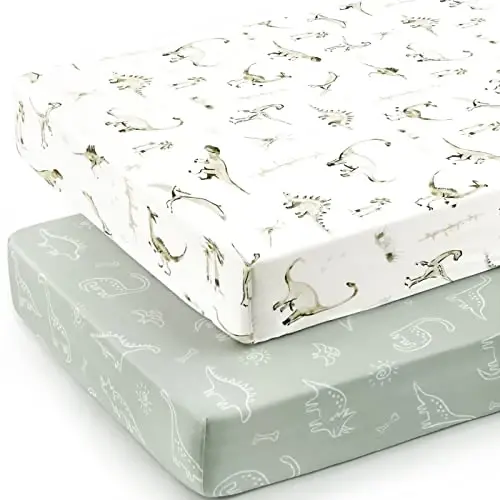 GRSSDER Stretch Ultra Soft Jersey Knit Fitted Crib Sheets Set 2 Pack，Fit All Standard Crib Mattress Pads Safe and Snug, Crib Fitted Sheet for Baby, Dinosaur - 4