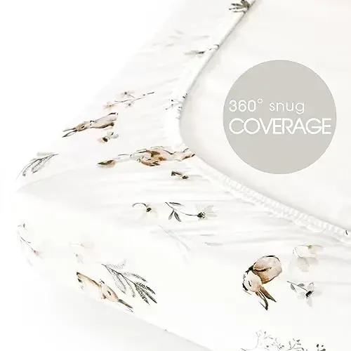 GRSSDER Stretch Ultra Soft Jersey Knit Fitted Pack n Play Sheets Set 2 Pack, Portable/Mini Crib Sheets for Boys and Girls, Stylish Watercolor Rabbit Pattern - 6