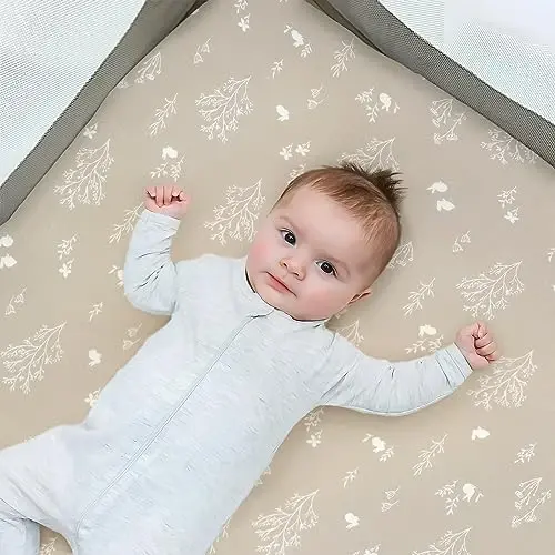 GRSSDER Stretch Ultra Soft Jersey Knit Fitted Pack n Play Sheets Set 2 Pack, Portable/Mini Crib Sheets for Boys and Girls, Stylish Watercolor Rabbit Pattern - 5