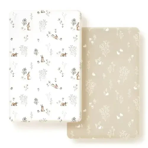 GRSSDER Stretch Ultra Soft Jersey Knit Fitted Pack n Play Sheets Set 2 Pack, Portable/Mini Crib Sheets for Boys and Girls, Stylish Watercolor Rabbit Pattern - GRSSDER