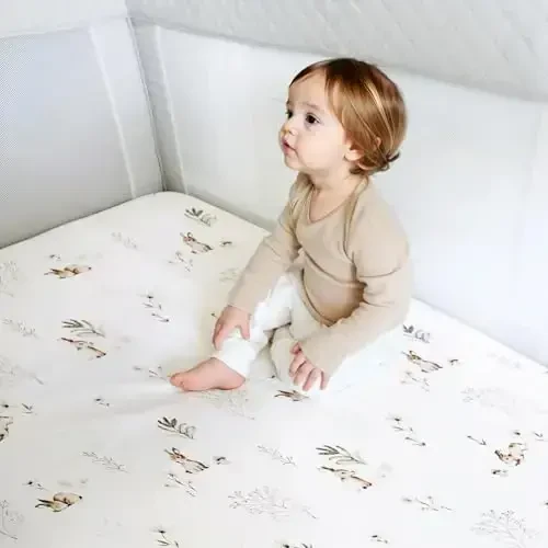 GRSSDER Stretch Ultra Soft Jersey Knit Fitted Pack n Play Sheets Set 2 Pack, Portable/Mini Crib Sheets for Boys and Girls, Stylish Watercolor Rabbit Pattern - 3