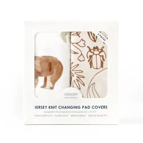 GRSSDER Stretchy Ultra Soft Jersey Knit Changing Pad Cover Set 2 Pack, Change Table Pad Covers Fit 32