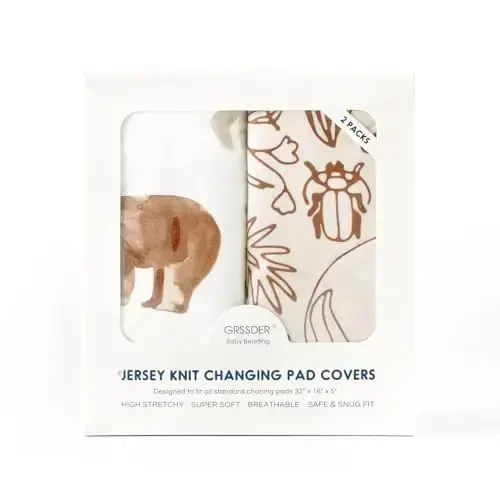 GRSSDER Stretchy Ultra Soft Jersey Knit Changing Pad Cover Set 2 Pack, Change Table Pad Covers Fit 32