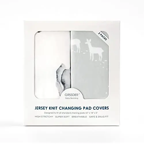 GRSSDER Stretch Ultra Soft Jersey Knit Changing Pad Cover Set 2 Pack, Change Table Pad Covers Fit 32