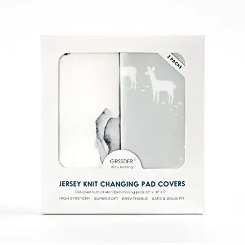 GRSSDER Stretch Ultra Soft Jersey Knit Changing Pad Cover Set 2 Pack, Change Table Pad Covers Fit 32