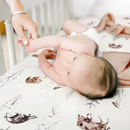 GRSSDER Stretch Ultra Soft Jersey Knit Fitted Crib Sheets Set 2 Pack，Fit All Standard Crib Mattress Pads Safe and Snug, Stylish Pattren of Jungle Animals - 3