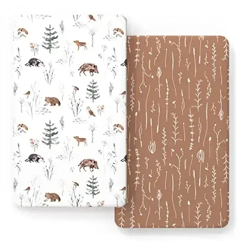 GRSSDER Stretch Ultra Soft Jersey Knit Fitted Crib Sheets Set 2 Pack，Fit All Standard Crib Mattress Pads Safe and Snug, Stylish Pattren of Jungle Animals 