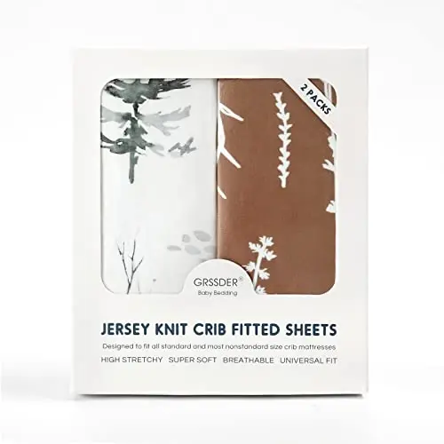 GRSSDER Stretch Ultra Soft Jersey Knit Fitted Crib Sheets Set 2 Pack，Fit All Standard Crib Mattress Pads Safe and Snug, Stylish Pattren of Jungle Animals - 4