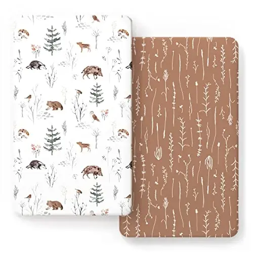 GRSSDER Stretch Ultra Soft Jersey Knit Fitted Crib Sheets Set 2 Pack，Fit All Standard Crib Mattress Pads Safe and Snug, Stylish Pattren of Jungle Animals - 1