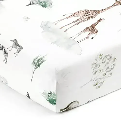 GRSSDER Stretch Ultra Soft Jersey Knit Fitted Crib Sheets Set 2 Pack，Fit All Standard Crib Mattress Pads Safe and Snug, Crib Fitted Sheet for Boys and Girls, Pretty African Savannah Animals Pattern - 6