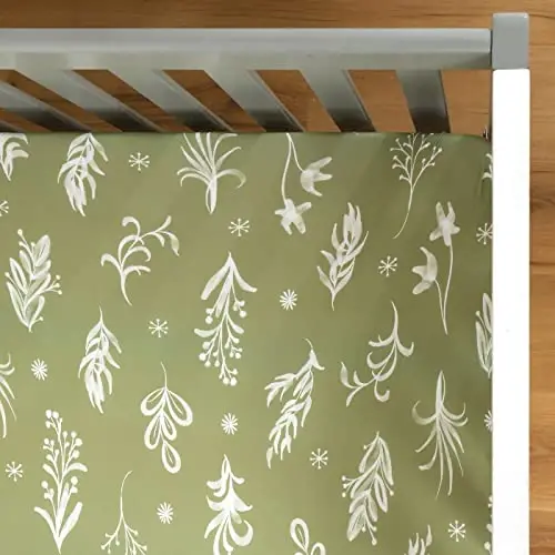 GRSSDER Stretchy Ultra Soft Jersey Knit Fitted Crib Sheets Set 2 Pack, Fits All Standard Crib Mattress Pads Safe and Snug, Stylish Botanical Olive for Baby - 5