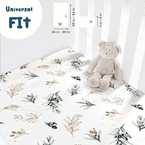 GRSSDER Stretchy Ultra Soft Jersey Knit Fitted Crib Sheets Set 2 Pack, Fits All Standard Crib Mattress Pads Safe and Snug, Stylish Botanical Olive for Baby - 4