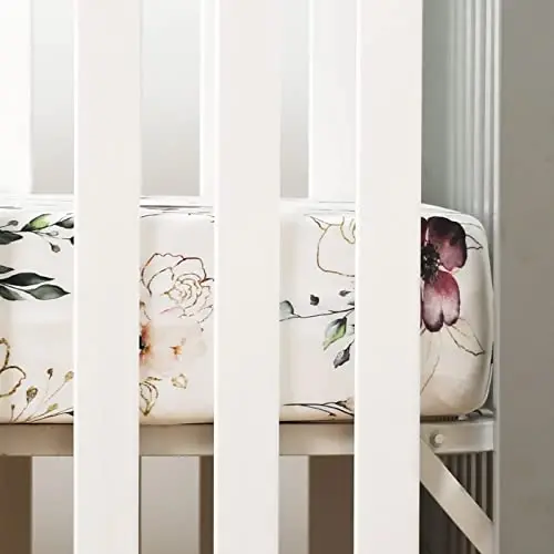 GRSSDER Stretchy Ultra Soft Jersey Knit Fitted Crib Sheets Set 2 Pack，Fits All Standard Crib Mattress Pads Safe and Snug, Pretty Purple Flora Botanical for Baby Girls - 5