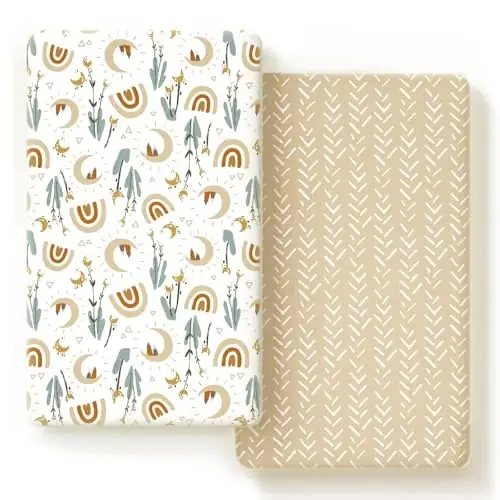 GRSSDER Stretchy Ultra Soft Jersey Knit Fitted Crib Sheets Set 2 Pack，Fits All Standard Crib Mattress Pads Safe and Snug, Rainbow Creative Painting Pattern - 6