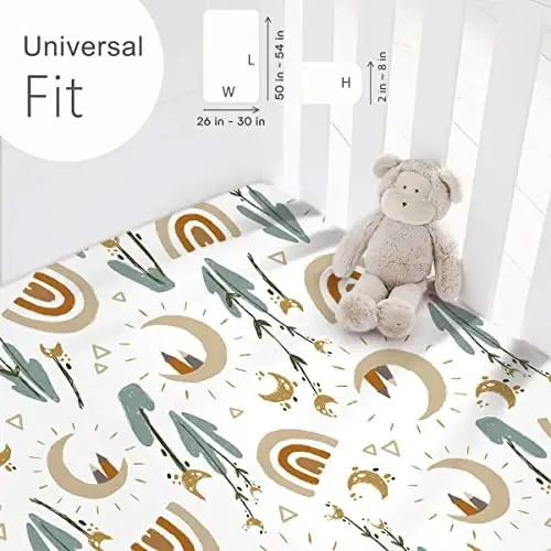 GRSSDER Stretchy Ultra Soft Jersey Knit Fitted Crib Sheets Set 2 Pack，Fits All Standard Crib Mattress Pads Safe and Snug, Rainbow Creative Painting Pattern - 3