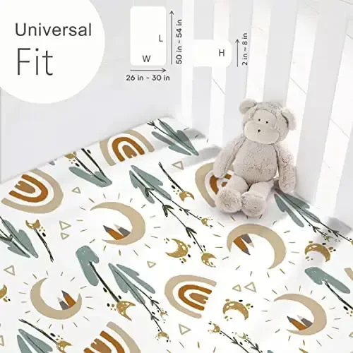 GRSSDER Stretchy Ultra Soft Jersey Knit Fitted Crib Sheets Set 2 Pack，Fits All Standard Crib Mattress Pads Safe and Snug, Rainbow Creative Painting Pattern - 3