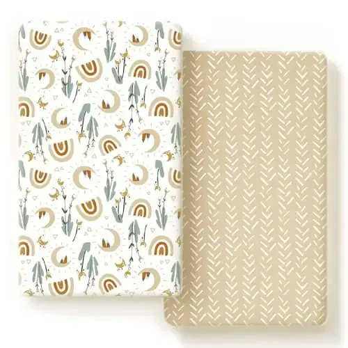 GRSSDER Stretchy Ultra Soft Jersey Knit Fitted Crib Sheets Set 2 Pack，Fits All Standard Crib Mattress Pads Safe and Snug, Rainbow Creative Painting Pattern - 6