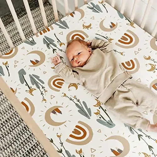 GRSSDER Stretchy Ultra Soft Jersey Knit Fitted Crib Sheets Set 2 Pack，Fits All Standard Crib Mattress Pads Safe and Snug, Rainbow Creative Painting Pattern - GRSSDER