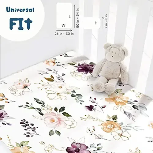 GRSSDER Stretchy Ultra Soft Jersey Knit Fitted Pack n Play Sheets Set 2 Pack,Fits Portable Playard/Mini Cribs Mattress Snug and Safe,Watercolor Purple Flora for Baby - 4