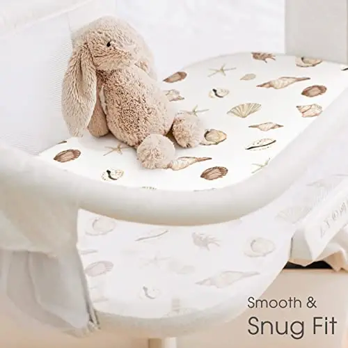 GRSSDER Stretchy Ultra Soft Fitted Bassinet Sheets Set 2 Pack, Cradle Sheet Universal Fit for Rectangle, Oval, or Hourglass Bassinet Pad/Mattress Safe and Snug, Stylish Cute Whale Sea Worl for Baby - 3