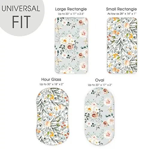 GRSSDER Stretchy Ultra Soft Fitted Bassinet Sheet Set 2 Pack for Girls Universal Fit for Baby Cradle Moses Basket Oval Rectangle Mattress, Watercolor Flowers and Fruits - 5