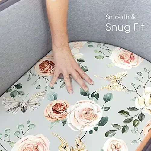 GRSSDER Stretchy Ultra Soft Fitted Bassinet Sheet Set 2 Pack for Girls Universal Fit for Baby Cradle Moses Basket Oval Rectangle Mattress, Watercolor Flowers and Fruits - 3