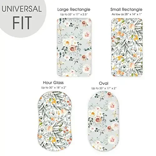 GRSSDER Stretchy Ultra Soft Fitted Bassinet Sheet Set 2 Pack for Girls Universal Fit for Baby Cradle Moses Basket Oval Rectangle Mattress, Watercolor Flowers and Fruits - 5