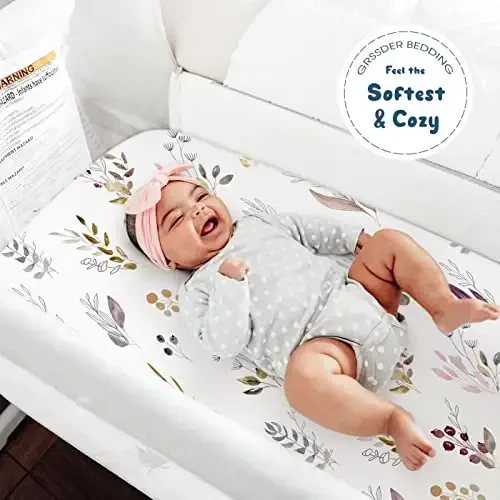 GRSSDER Stretchy Ultra Soft Fitted Bassinet Sheet Set 2 Pack, Universal Fit for Bassinets Baby Cradle Moses Basket Oval Rectangle Mattress, Watercolor Pretty Purple Flora for Girls - 6