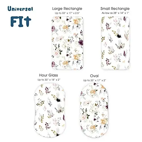 GRSSDER Stretchy Ultra Soft Fitted Bassinet Sheet Set 2 Pack, Universal Fit for Bassinets Baby Cradle Moses Basket Oval Rectangle Mattress, Watercolor Pretty Purple Flora for Girls - 5