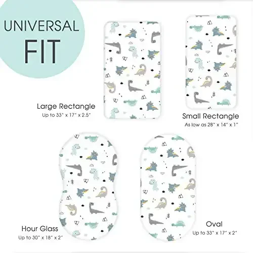 GRSSDER Stretchy Ultra Soft Fitted Bassinet Sheet Set 2 Pack, Universal Fit for Bassinets Baby Cradle Moses Basket Oval Rectangle Pad/Mattress, Happy Dinosaurs Bassinet Sheets for Girls and Boys - 5
