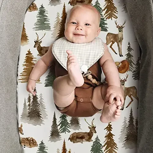GRSSDER Stretchy Ultra Soft Fitted Bassinet Sheet Set 2 Pack, Universal Fit for Bassinets Baby Cradle Moses Basket Oval Rectangle Mattress, Stylish Jungle Deer Bassinet Sheets for Girls and Boys - 4
