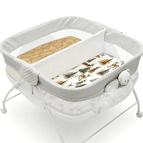 GRSSDER Stretchy Ultra Soft Fitted Bassinet Sheet Set 2 Pack, Universal Fit for Bassinets Baby Cradle Moses Basket Oval Rectangle Mattress, Stylish Jungle Deer Bassinet Sheets for Girls and Boys - 2