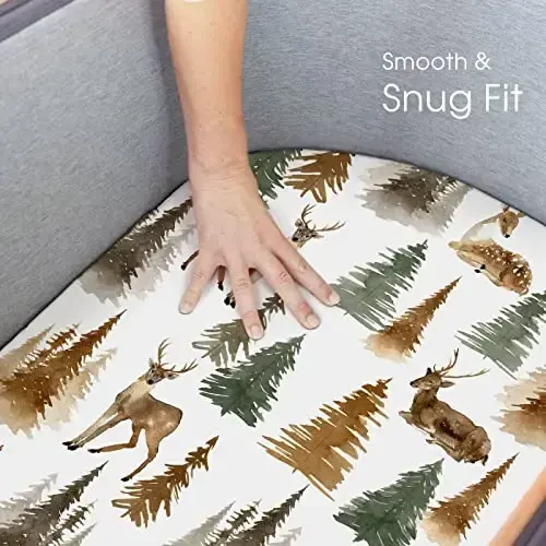 GRSSDER Stretchy Ultra Soft Fitted Bassinet Sheet Set 2 Pack, Universal Fit for Bassinets Baby Cradle Moses Basket Oval Rectangle Mattress, Stylish Jungle Deer Bassinet Sheets for Girls and Boys - 3